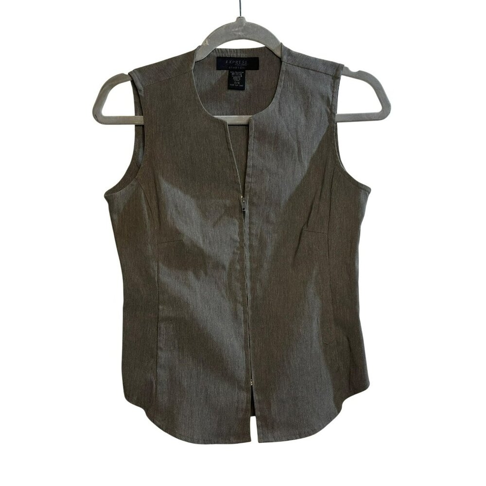 Express Women’s Stretch Full-Zip Vest – Gray Size 3/4 | Business Casual Workwear